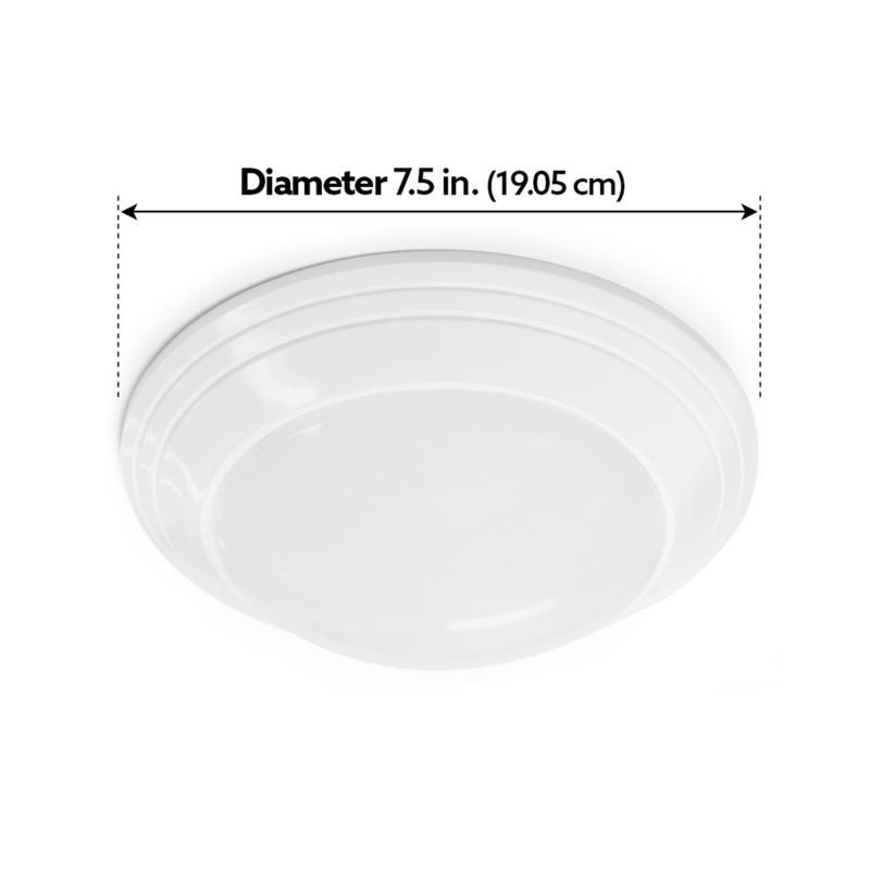 Feit Electric white round LED ceiling downlight with diameter labeled 7.5 inches (19.05 centimeters).