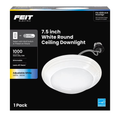 Feit Electric 7.5-inch white round LED ceiling downlight retail package, 12 watts, 1000 lumens, one pack.