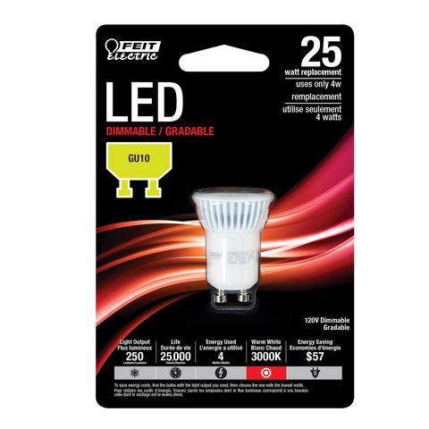 Feit Electric MR11 GU10 LED bulb, warm white, 25W equivalent.