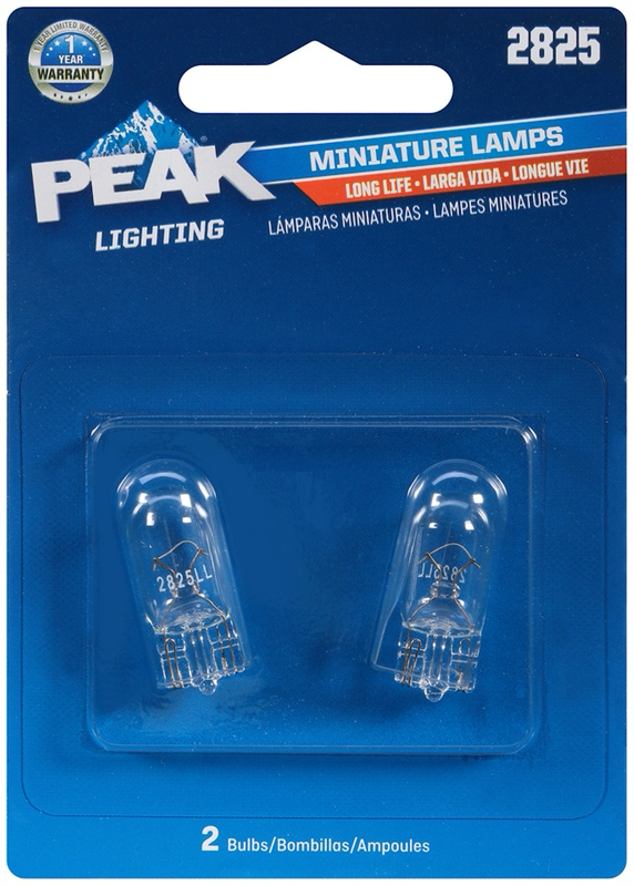 PEAK 2825 Long Life miniature automotive lamps, 2-pack.